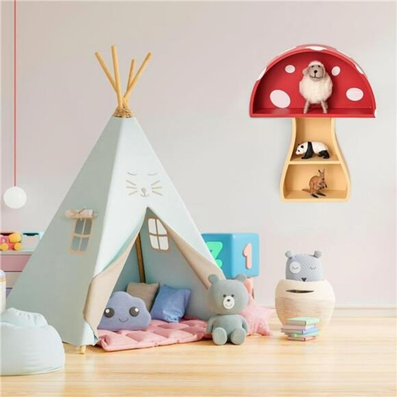Floating Mushroom Wall Shelf Whimsical Cottagecore Room Decor Nursery Gift - Picture 5 of 8